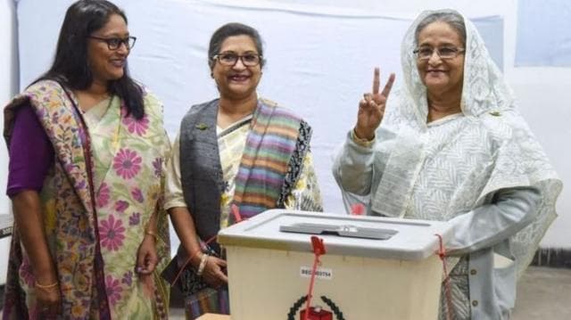 জাতীয় নির্বাচনের সময় শেখ হাসিনা, শেখ রেহানা এবং সায়মা ওয়াজেদ