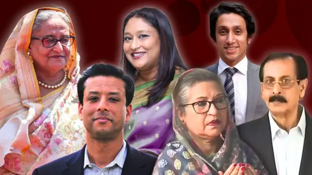শেখ হাসিনা, সজীব ওয়াজেদ জয়, সায়মা ওয়াজেদ পুতুল, শেখ রেহানা, রাদওয়ান মুজিব সিদ্দিক ববি, শেখ সেলিম